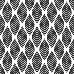 Deurstickers Bloemenprints Naadloos bloemenpatroon. Geometrische textuur gemaakt van bladeren. Vector zwart-wit achtergrond.