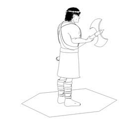 warrior character, contour visualization, 3D illustration, sketch, outline