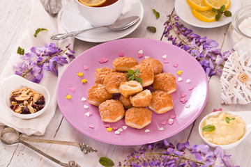Fototapeta premium Puff pastries with custrad cream.