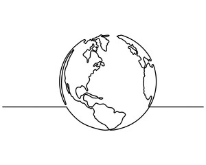 Continuous line drawing of globes earth. planet Earth icon. Globe Map Template Monochrome Design for Education, Science, Web Presentations isolated on white background