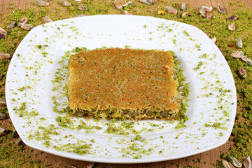 the best turkish baklava  Fresh fistikli kadayif Along with pistachios Together with pistachios big close up