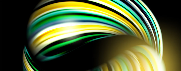 Naklejka premium Fluid color swirls on black. Modern background with trendy design