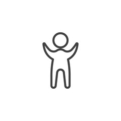 Man hands up line icon. linear style sign for mobile concept and web design. Human figure silhoeutte outline vector icon. Symbol, logo illustration. Vector graphics