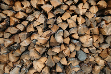 chopped wood firewood in the mountains