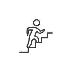 Upstairs line icon. Man on stairs linear style sign for mobile concept and web design. Career ladder outline vector icon. Symbol, logo illustration. Vector graphics