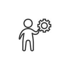 Man and gear line icon. Developer linear style sign for mobile concept and web design. Management outline vector icon. Symbol, logo illustration. Vector graphics
