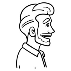Vector cartoon drawing of a craftsman from the side with a beard.  Cartoon character, outline, doodle, sketch, ink.