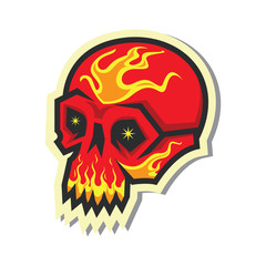 illustration of skull with fire sticker