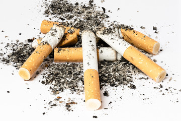Half burned cigarettes with ash, and two forming a cross