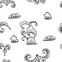 Vector seamless contour floral pattern. Hand drawn monochrome texture, decorative leaves.