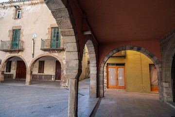 Sant Joan de les Abadesses, Catalonia, Spain. Main square village.