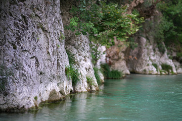Fototapeta na wymiar View of the Acheron River with its pristine nature in Epirus
