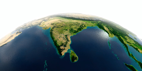 Fototapeta premium Detailed Earth on white background. India and Sri Lanka