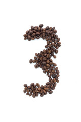 The number three from roasted coffee beans.