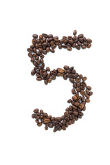 The number five from roasted coffee beans.