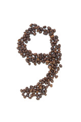 The number nine from roasted coffee beans.