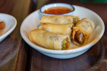 Vegetable spring rolls with sweet chilli sauce