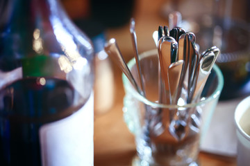 Abstract image of cutlery in cafe or coffee shop