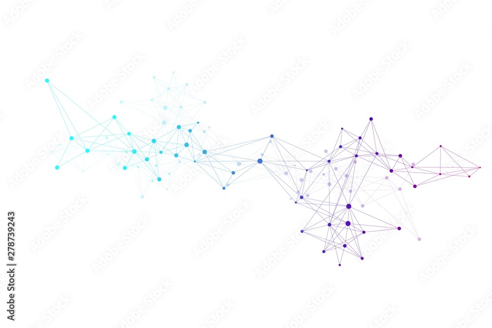 Aufkleber Geometric abstract background with connected line and dots. Network and connection background for your presentation. Graphic polygonal background. Scientific vector illustration