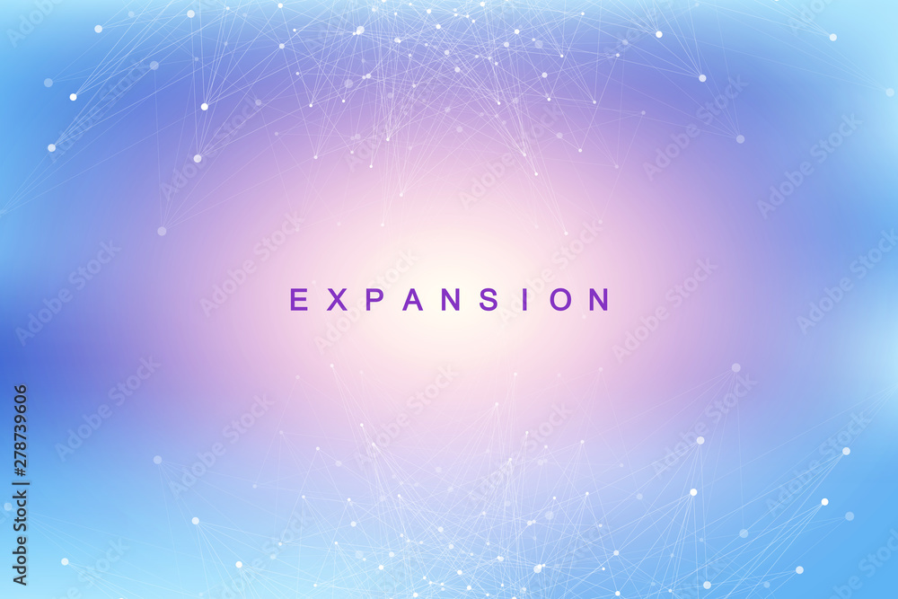 Aufkleber expansion of life. colorful explosion background with connected line and dots, wave flow. visualizat