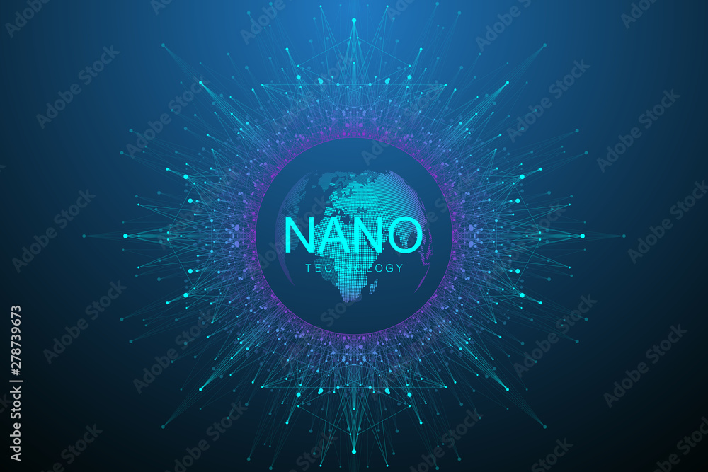 Poster nano technologies abstract background. cyber technology concept. artificial intelligence, virtual re