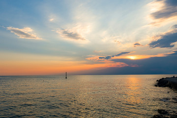 Aerial view of the dusk over the ocean and beautiful twilight