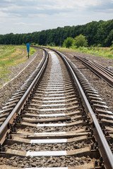 Obraz premium Railway railway leaving for horizon. Railway close-up. 