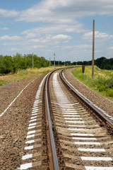 Fototapeta na wymiar Railway railway leaving for horizon. Railway close-up.