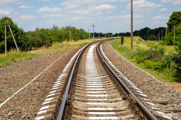 Fototapeta na wymiar Railway railway leaving for horizon. Railway close-up. 