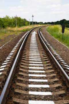 Railway railway leaving for horizon. Railway close-up.