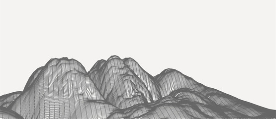 3d technology vector illustration. Abstraction. Landscape design of mountains.