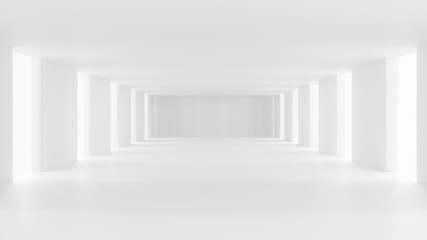 Empty white room with wall lights, 3d rendering.