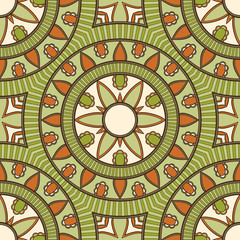 Decorative colorful ethnic seamless pattern for fabric or wrapping in oriental style. Hand drawn illustration