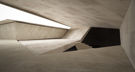 Fototapeta premium Abstract architectural concrete interior of a minimalist house with neon lighting. 3D illustration and rendering.