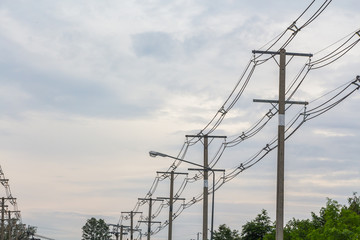 row of wire electric pole