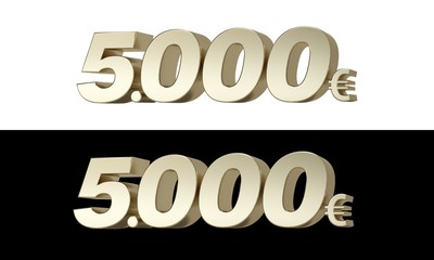 5.000€ Five thousand euros. Metallic gold 3D numbers.