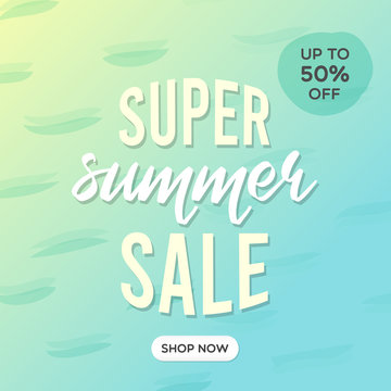 Super summer sale banner. Colorful gradient background. Vector illustration, flat design