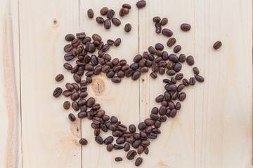 Heart shape made from coffee beans