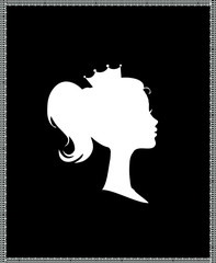 Princess or Queen Profile Silhouette with Crown