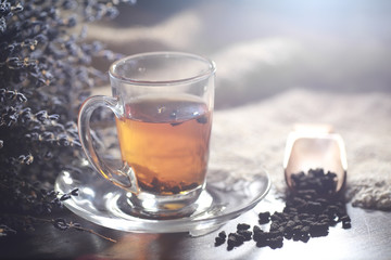 Brewed tea on a serving table