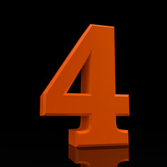 Fototapeta premium Number 4 orange color collection on black background illustration 3D rendering