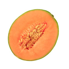 half of cantaloupe isolated on white background