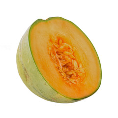 half of cantaloupe isolated on white background