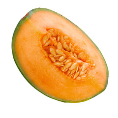 half of cantaloupe isolated on white background