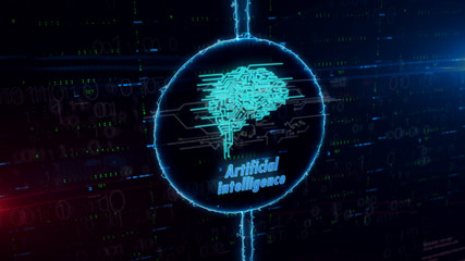 Cybernetic brain hologram in electric circle