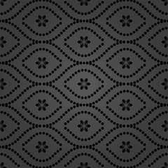 Seamless vector dark ornament with black dotted pattern. Modern background. Geometric modern pattern