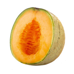 half of cantaloupe isolated on white background