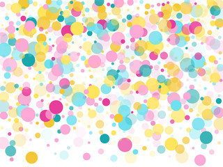 Memphis round confetti festive background in cyan blue, pink and yellow. Childish pattern vector.