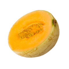 half of cantaloupe isolated on white background