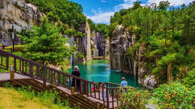 Granite valley The emerald green embrace. At pocheon Art valley 4K time lapse, South Korea.